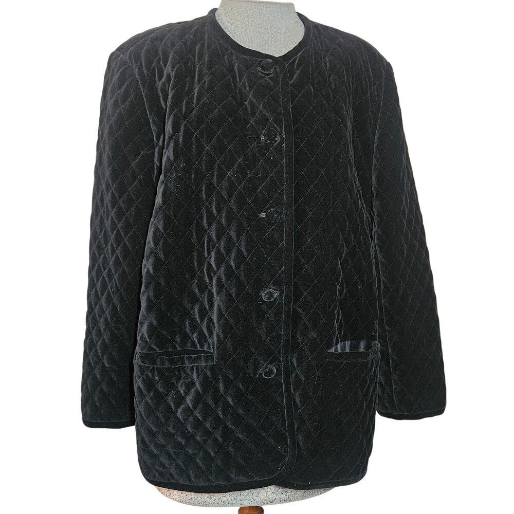 Black Quilted Button Up Cotton Shell Jacket Size 1W